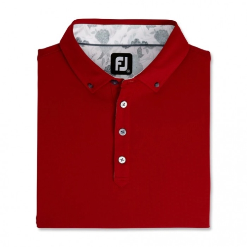 Merlot Men's Footjoy Stretch Pique Floral Trim Buttondown Collar Shirts | US-39846CW