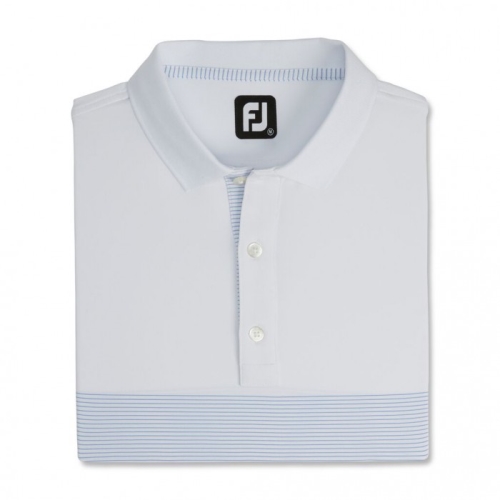 White / Royal Men's Footjoy Lisle Engineered Pin Stripe Self Collar Shirts | US-86473UT