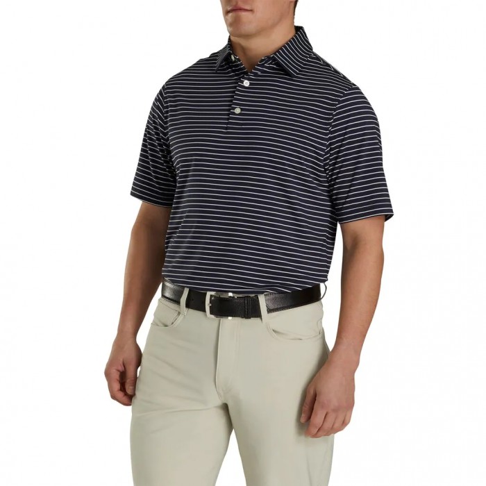 Navy / White Men's Footjoy Athletic Fit Classic Stripe Self Collar Shirts | US-01784MD