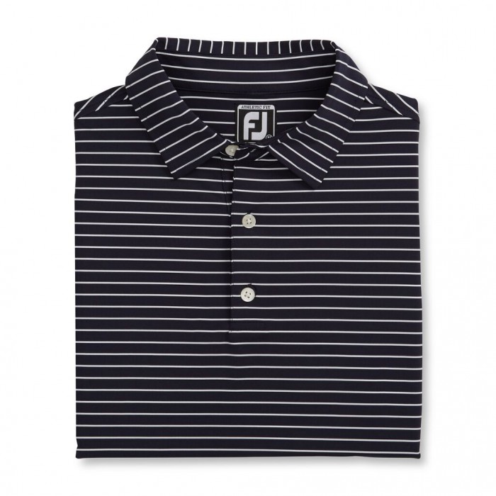 Navy / White Men\'s Footjoy Athletic Fit Classic Stripe Self Collar Shirts | US-01784MD